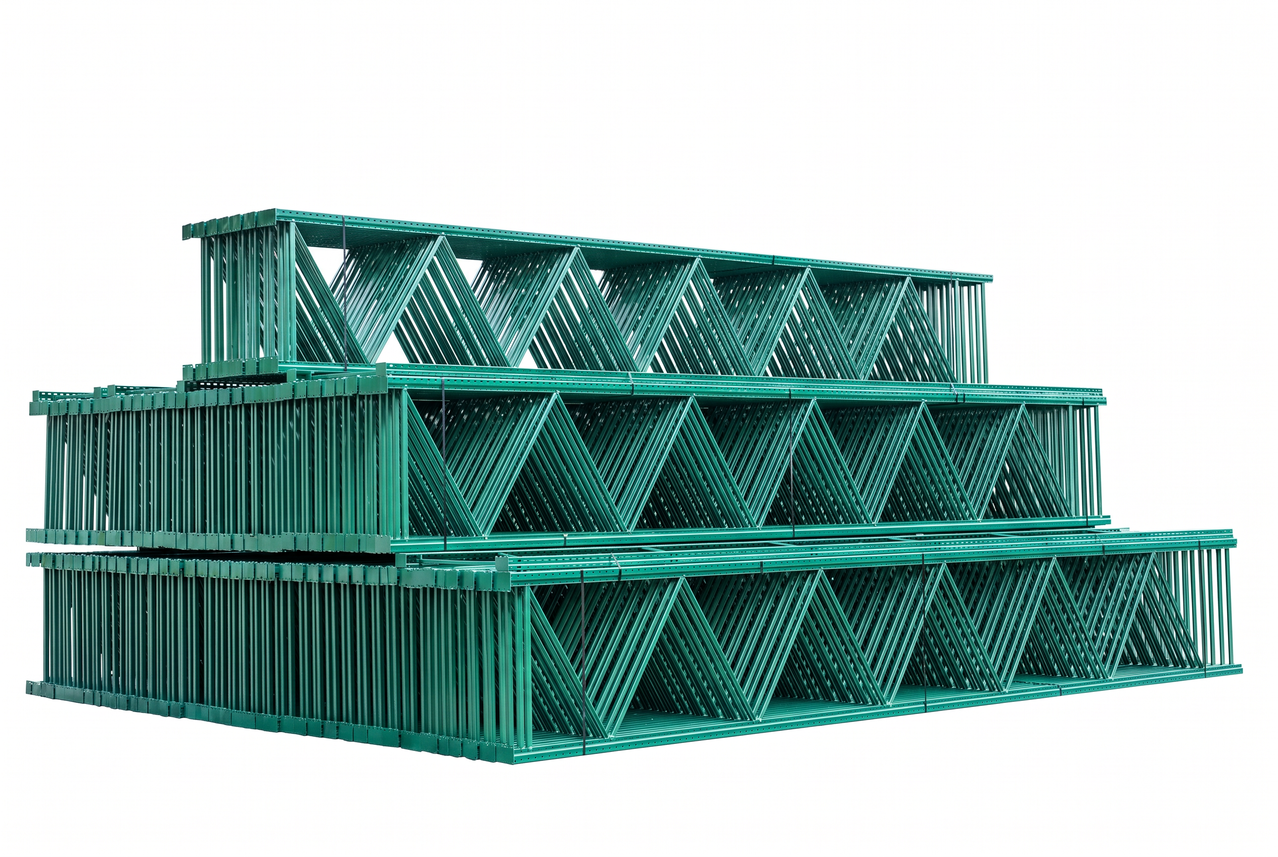 Stacked NAWL teardrop upright frames in green powder-coat